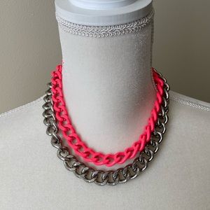 Heavy Chain Necklace - Double Strand Pink/Silver
